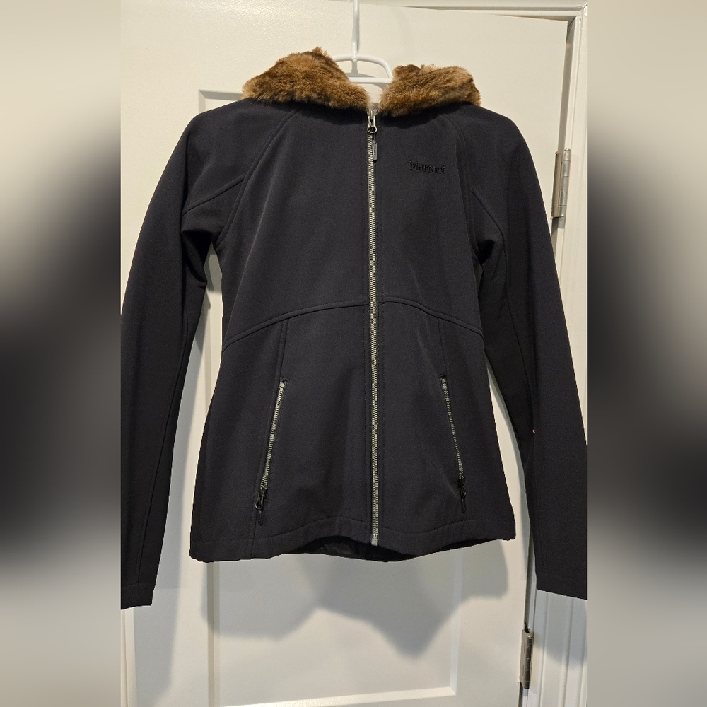 Marmot Black Ski Jacket with Faux Fur Hood